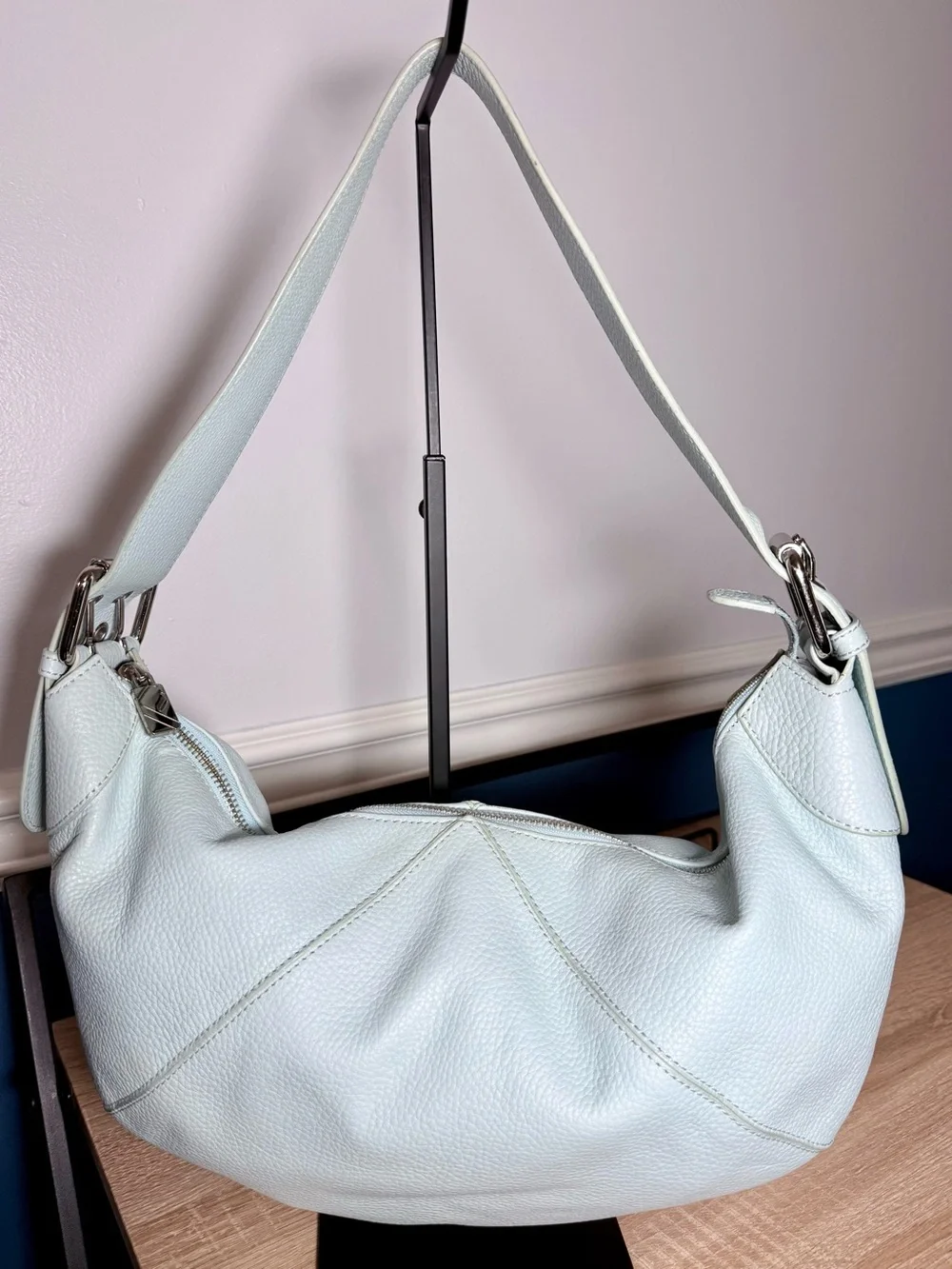 Furla Light Blue Pebbled Leather Shoulder Bag | ✨ | 2000s–Early 2010s ✨ - Picture 2 of 8